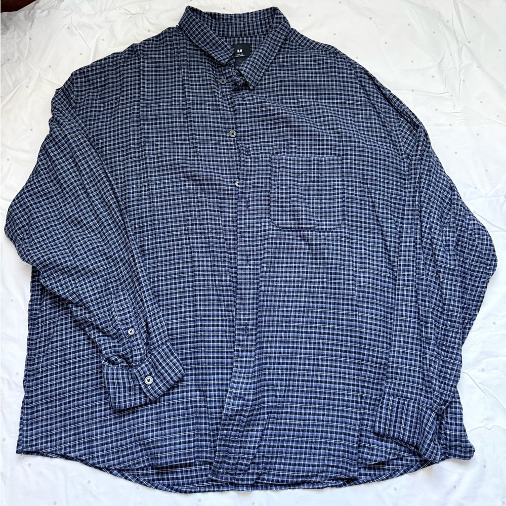 H&M Navy Checkered Casual Shirt